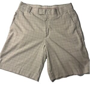 Nike Golf Tiger Woods Collection Performance Brown Tan Plaid Mens Sz 32 Shorts